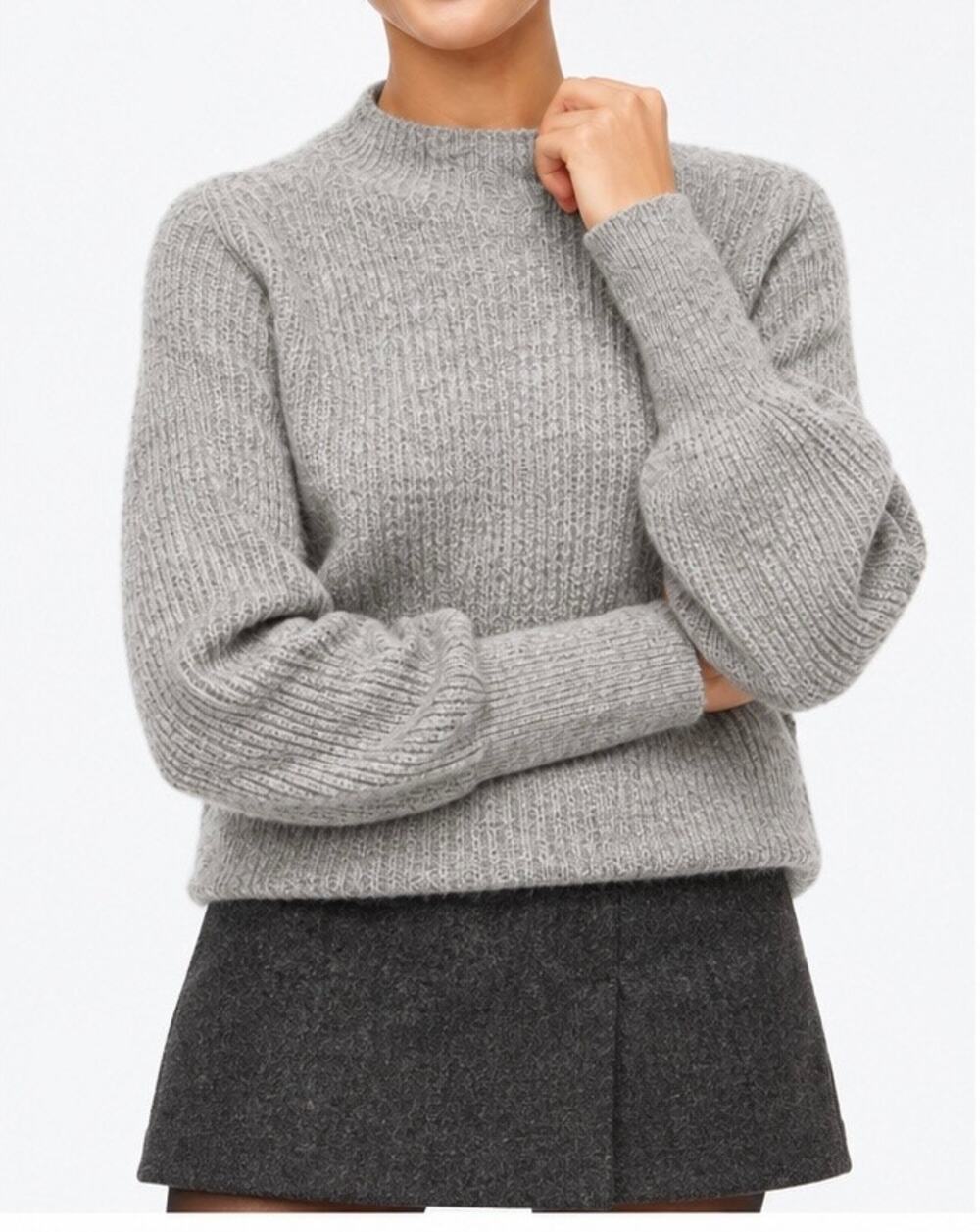 J. Crew Gray Ribbed Mock Neck Sweater in Extra Soft Yarn Size Medium